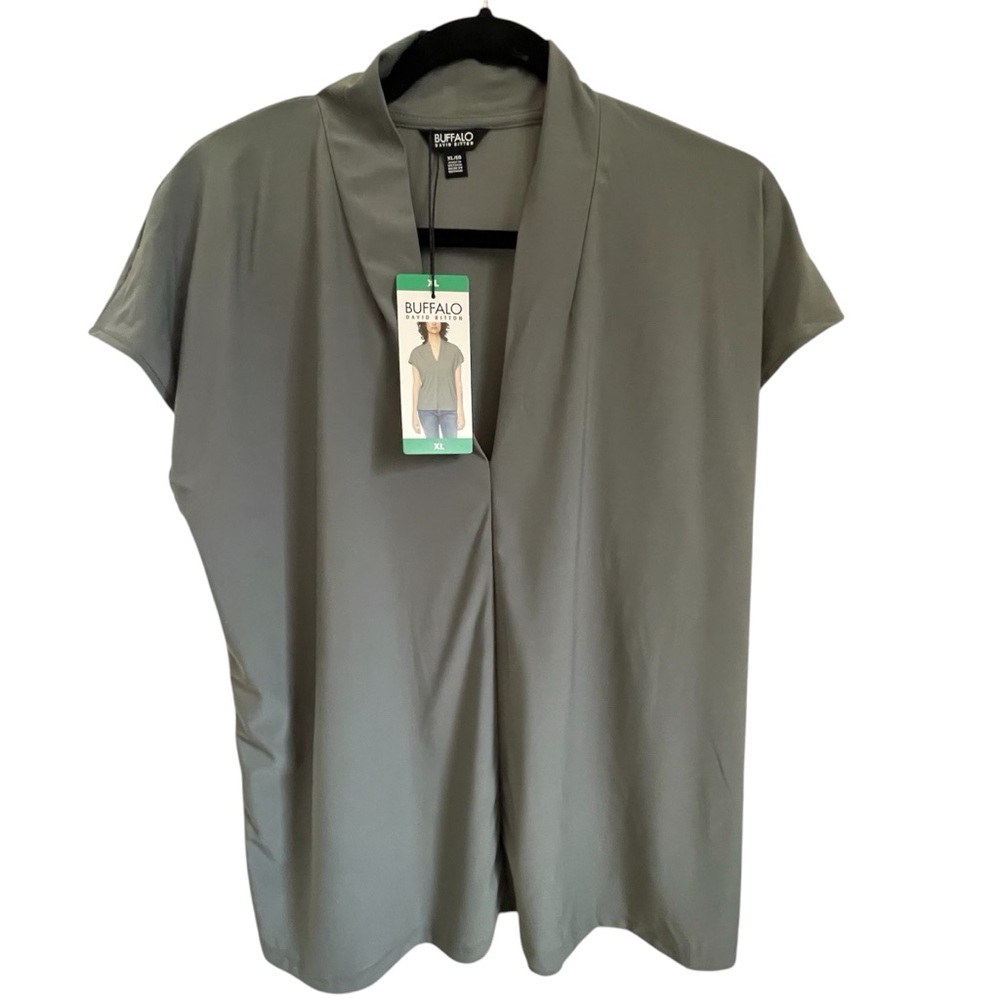 Buffalo David Bitton Gray V- Neck Blouse with Cap Sleeves - XL NWT